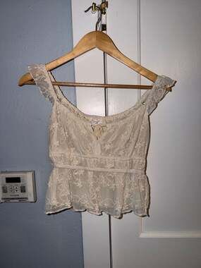 Kirios Los Angeles Embroidered Mesh Babydoll Cap Sleeve Top